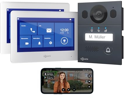 GOLIATH® Videocitofono 2 Fili [2x SCHERMO DA 7 POLLICI] Video citofono con telecamere esterne - Kit Videocitofono con Apriporta - Videocitofoni bifamiliare - Antivandalo e impermeabile - Da incasso