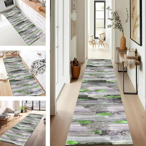 Teppich Läufer Küchenteppich Flur Läufer Waschbar Küchenläufer 50X300CM Grün Schwarz rutschfest Outdoor Teppich Für Badezimmer Wohnzimmer Schlafzimmer Kinderzimmer Flur Läufer