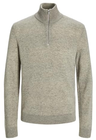 JACK&JONES JPRCCLAMBSWOOL stickad halv dragkedja, Ljusgrå melange/detalj: twist, L