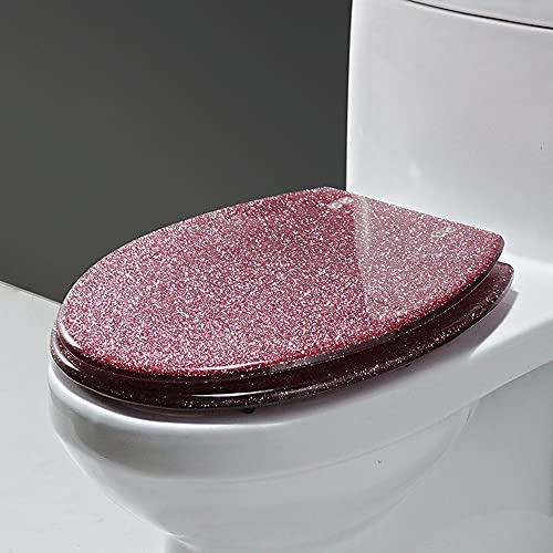 Abattant de WC allongé à Paillettes avec Pare-Chocs antidérapants, Couvercle de Toilette à Fermeture Douce, Cuvette de Toilette Facile à Nettoyer, Argent/Noir/Or/Noir pailleté (Paillettes ro