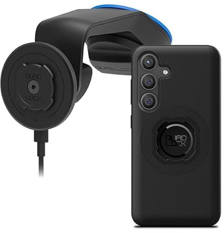 Quad Lock Windscreen/Dashboard Car Phone Holder with MAG Wireless Charging Head V2 and MAG Phone Case for Galaxy S24
