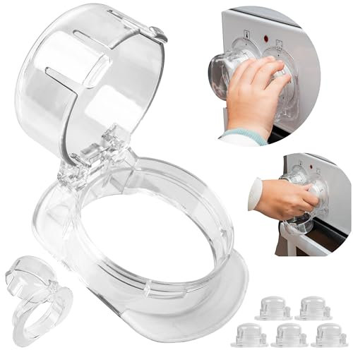 Herdknöpfe Kindersicherung, 6 Pack, in Transparent, für große Bedienknöpfe mit max. Ø 52 x 45 mm, min. 63 mm Knopf Abstand, Herd Bedienfeld Babysicherung, Herdschutz Drehknopf, Kinder Sicherung Taste