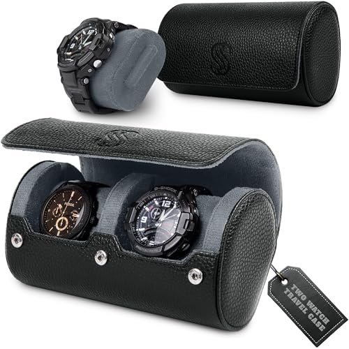 2 Watch Travel Case for Men – Sleek Faux Leather Organizer for Smart & Luxury Timepieces - Portable Travel Watch Holder - Ideal Gift for Men with Premium Gift box (Black & Grey)