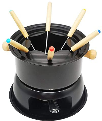 Tlilyy Juego de Ollas para Fondue de Acero Inoxidable, Fondue de Chocolate con Queso, 6 Tenedores y Olla ExtraíBle para Derretir Salsa de Caramelo