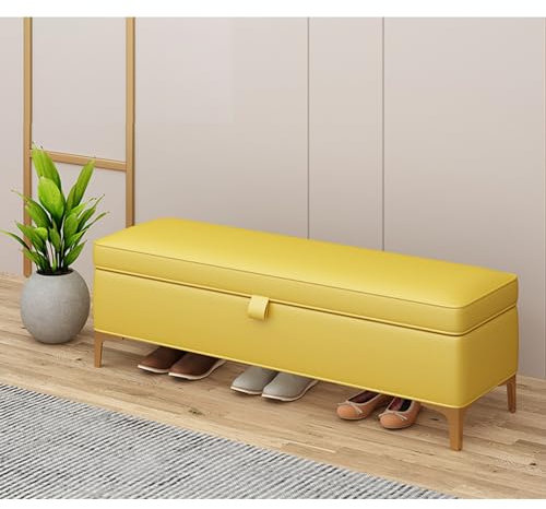 Extra lange Polsterbank mit Stauraum, Ottomane, Sitzbank für Schlafzimmer und Wohnzimmer, sanft schließender Deckel, Eingangsbank mit Stauraum, Fußhocker für Bettende, Gelb