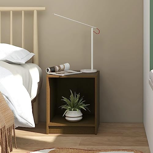 AUVYI Schlafzimmer Beistelltisch Nachttisch 35,5x33,5x41,5 cm Praktische Nachtschrank Dekorative Wohnzimmer Telefontisch Reichlich Stauraum Honigbraun Massivholz Kiefer