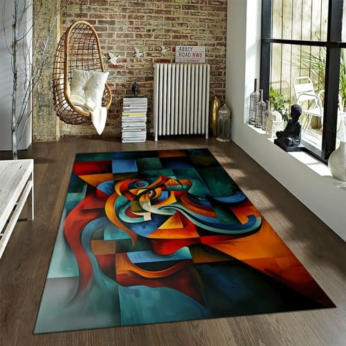 Bunte geometrische Tigerteppiche 120x240cm Moderner weicher Abstrakter Kubismus-Teppich für Schlafzimmer Maschinenwaschbar Rutschfester Boho Home Decor Teppich
