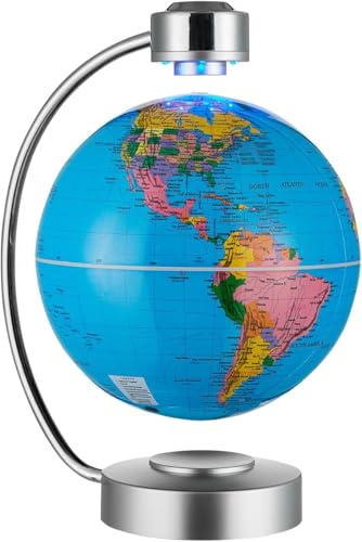 Magnetic Floating Globe, 8 (20cm) World Globe Political Map in English with Touch Controlled Nightlight for Decorative, Business, Education Gifts (Blue)