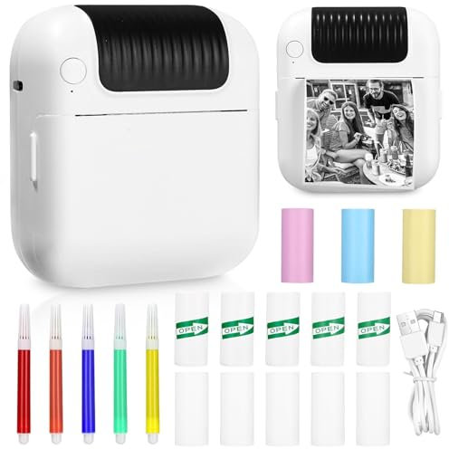 SOBEAU Mini Drucker für Smartphone, Wireless Handydrucker Fotodrucker, Bluetooth Thermodrucker Mini, Tragbarer Drucker für Studiennotizen, Fotos, Journal