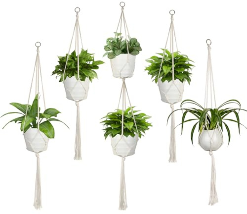 koitoy Macrame Plant Hanger, 5 Pack White Indoor/Outdoor Hanging Planter, 80cm, 100cm, 140cm Two-Tier Design, Durable Cotton Rope