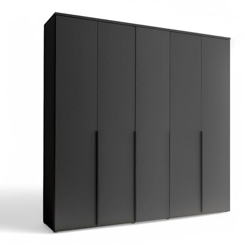 KEVO Kleiderschrank Drehtürenschrank 5-türig Graphit 225 x 225 x 52 cm | Schlafzimmer Schrank in Graphit, 5 Türen, inklusive Kleiderstangen und Ablageböden, modernes Design