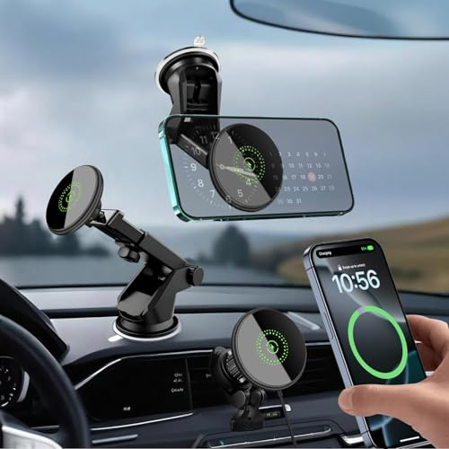 20W Magnet Handyhalterung Auto Ladegerät, [20KG Starker Saugnapf & Lüftungsclip] 360°Drehbare Schnellladung Kabellose Kfz-Handyladestationen mit Ladefunktion für iPhone 16/15/14/13/12 Series