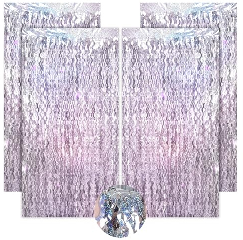 ShinherYee 4 Stück Lametta Vorhang Silber, Rosa Glitzer Vorhänge Geburtstagsdeko, 1 x 2 m Gradient Lametta Vorhang für Fasching Dekoration Geburtstag Hochzeit Party Deko (Silber)