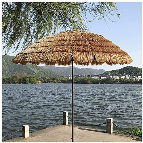 WOTZOV Ombrellone Hawaiano in Paglia da 2 m, ombrellone da Patio Rotondo con inclinazione di 45°, Impermeabile, per Esterni, per Prato, Piscina, Cortile, Giardino