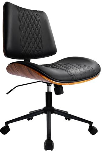 Burostuhl,Schreibtischstuhl ohne Armlehnen,moderner Walnuss-Stuhl,Stuhl mit Leder,Höhenverstellbar,kleiner Schreibtischstuhl,PU-Leder,Gepolsterter Kosmetikstuhl,Lesestuhl,Drehstuhl,Bürostuhl Ergonomie