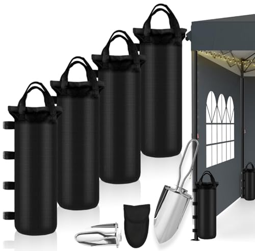 YUJUVI Pesos para Carpas Bolsa de Arena 4 Piezas Saco de Arena y Pala Plegable - 800D Tejido Espesado para Marquesinas Emergentes Tiendas de Campaña Pabellones Sombrillas