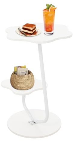 Mesa Auxiliar Wiyuer en Forma de Flor de 2 Niveles, Mesa de Noche de Metal, Altura 61 cm, Mesa de Café, para Sala de Estar, Dormitorio