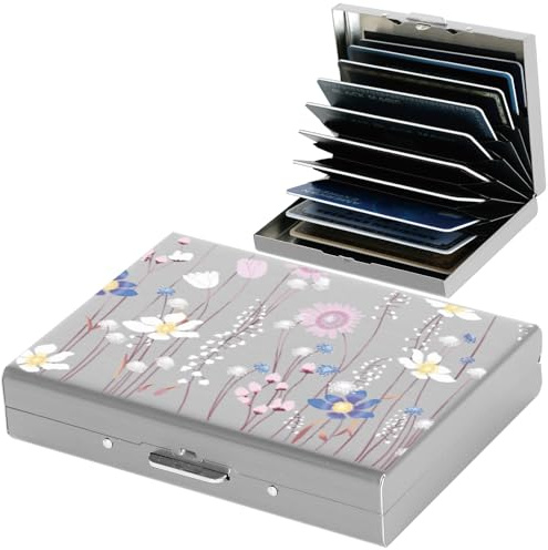 BONSYL® Kreditkartenetui Pro Max Upgrade | 10 Kartenfächer | RFID-Schutz Metall-Geldbörse für Damen & Herren | Ultradünn | Anti-Skimming (10 Karten/Silber/Blume)