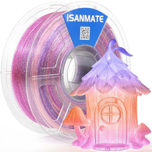 iSANMATE PETG High Speed Transparent Glitzer Filament, 1,75mm PETG Klarer Gradient Rainbow, Mehrfarbiges 3D Drucker 1KG(2.2lb)/Spule, Clear Filament