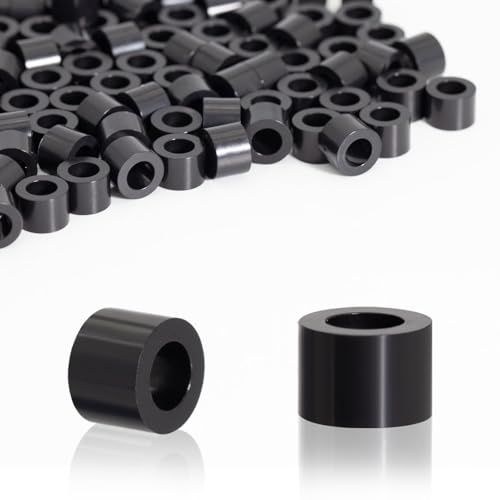 KINETOX 100 piezas Espaciadores Distanciadores 7 x 8 mm Arandelas Negras M4 | Arandelas de plastico ABS para tornillos M4, casquillos aislantes para placas de circuito, electrónica y proyectos DIY
