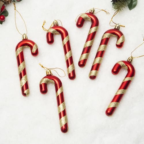 Baiinjiene 12 Stück Zuckerstangen Deko Weihnachtsbaum, Glitzernde Weihnachtsbaumschmuck Zum Hängen, Weihnachtsdeko Anhänger Xmas Tree Ornamente für Basteln Innen Außen (Rotgold)
