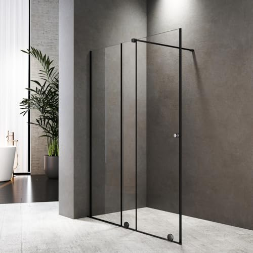 Walk In Duschabtrennung Schwarz 140x185 cm Schiebetüren Dusche Duschtrennwand Walk In Duschwand Schiebetür aus 6mm ESG-Sicherheitsglas,Sicher und Zuverlässig,Breite Verstellbar von 90-140cm