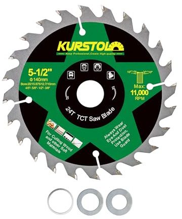 KURSTOL Lame Scie Circulaire Bois 140 x 20mm - 24 dents Disques Carbure pour Bois, Plastique, Contreplaqué, Panneaux de Particules, Panneaux Multic