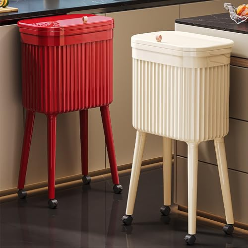 CASOME Pattumiera Da Cucina Di Grande Capacità Con Coperchio A Pressione, Design Con Piede Alto, Pattumiera Verticale A Prova Di Animali Domestici, Pattumiera Sottile Per Piccoli Spazi(White)
