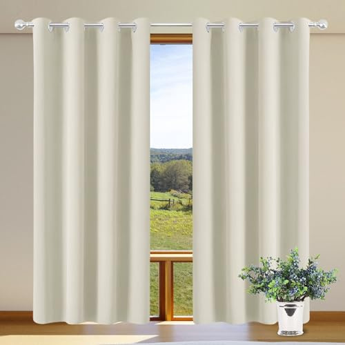 XUEHMIN Tende Soggiorno 1 Pezzi 130 x 179 cm con Occhielli/Poliestere Moderne Eleganti Tende Fonoassorbenti per Interni Finestre con Anelli, Beige