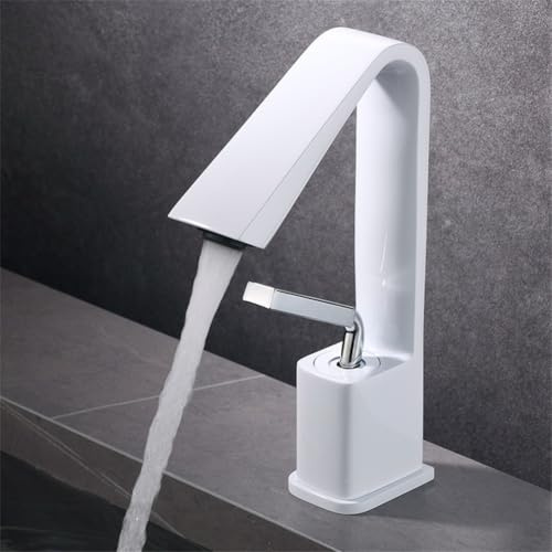 Rubinetto per lavabo a foro singolo, in ottone, miscelatore caldo e freddo, con comando a leva singola, per bagno, compatibile con installazioni standard Vanity (bianco)