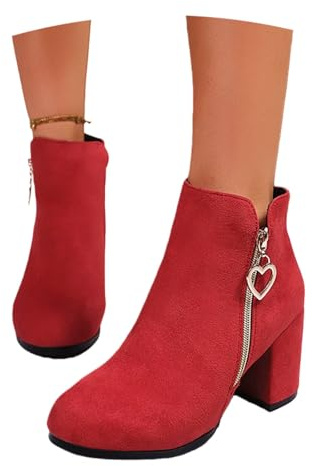 Vårkorta Stövlar Dam Chelsea-ankelstövlar Eleganta Ankelboots Med Blockklack Mockastövlar Med Dragkedja I Sidan Plus Size Ankelskor, 36-43EU(Red,37 EU)