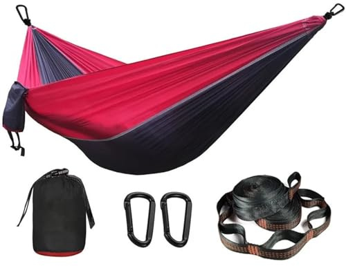 Doppel-Hängematte mit Gurten – einfarbige Camping- und Reise-Hängematte für 2 Personen – langlebige Outdoor-Möbel in Dunkelgrau und Rot – perfekt für Survival-Abenteuer