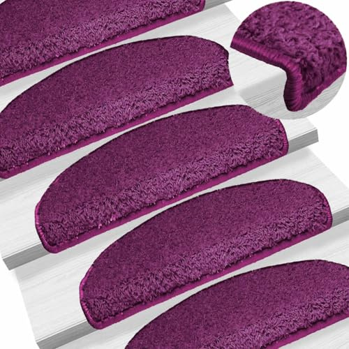 Owoxanthellate Treppenmatten Violett 10 Stück Halbrund 65x21x4 cm Selbstklebend rutschfeste Stufenmatten aus 100% PP Waschbar Modernes Design für Treppe Flur Wohnzimmer Schlafzimmer