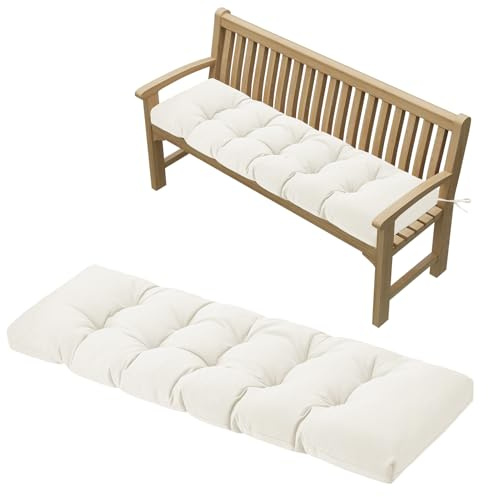PRIMEPATIO Bankauflage Outdoor, Bankkissen Wasserdicht mit Schaumstoff Gefüllt, Bindebänder und Mehrfach-Steppung, Gartenbank Auflage für Gartenmöbel, Sitzbank und Hollywoodschaukel, 150x50cm, Creme