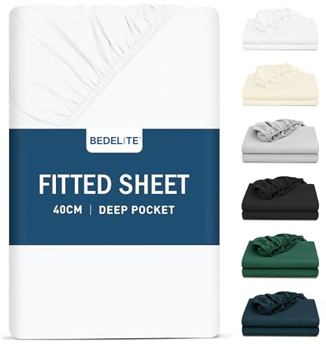 BEDELITE Single Fitted Sheet, White, 90x190cm | Extra Deep Pocket 16 inch (40 cm), Soft Brushed Microfibre, Universal Basic Bottom Sheet