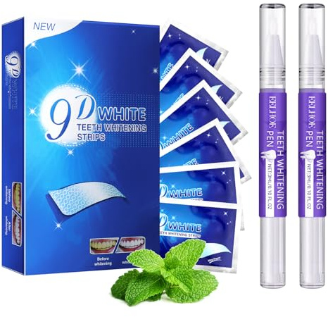Bande Blanchiment Dentaire, Kit Blanchiment Dentaire avec 14 Bandes Blanchissantes et 2 Stylos Blanchiment, Aide à Réduire les Taches, Sourire Plus Lumineux