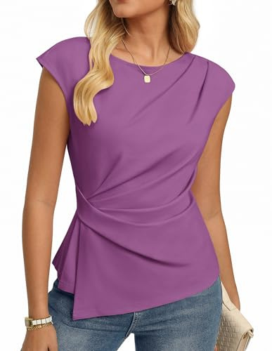 GRACE KARIN Top estivo da donna a maniche corte, girocollo, casual, tunica camicette increspate camicia da lavoro