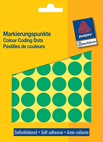 AVERY Zweckform 3376 selbstklebende Markierungspunkte (Ø 18 mm, 1.056 Klebepunkte auf 22 Bogen, runde Aufkleber für Kalender, Planer und zum Basteln, Papier, matt) grün