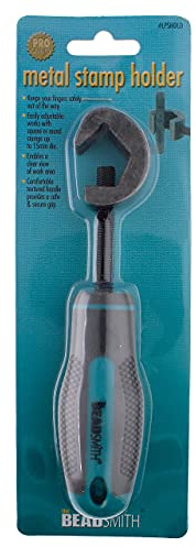 The Beadsmith Metall-Stempelhalter, 15,2 cm, Metall-Stempelwerkzeug, mit grauem und aquamarinfarbenem strukturiertem Komfortgriff, hält Stempel mit einem sicheren und sicheren Griff an Ort und Stelle.