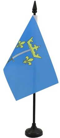 AZ FLAG Drapeau de Table Jeanne d'Arc 15x10 cm Socle Plastique | Usage intérieur Drapeau de bureau des armes de Jeanne d'Arc finition cousue et bords renforcés polyester 100D