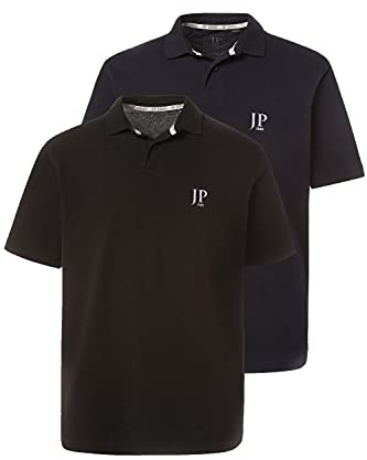JP 1880 Polo para Hombre, Negro, Azul Marino, 4XL