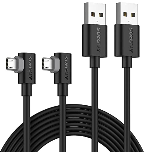 SUNGUY Micro USB Kabel 90 Grad, 2 Stück 2m 18W USB auf Micro USB Ladekabel USB 2.0 Datenübertragung Kompatibel mit Galaxy S7 Edge S6 S5, Moto E6 5 4, Xperia Z5, Kindle Fire, LG