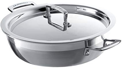 Le Creuset 3-Ply Stainless Steel Shallow Casserole with Lid, 26 x 7.5 cm, 96202826001000