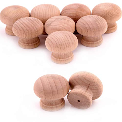 10x Natural Beech Wooden Door Knobs - 35mm Drilled Natural Cupboard/Drawer Pull Handles