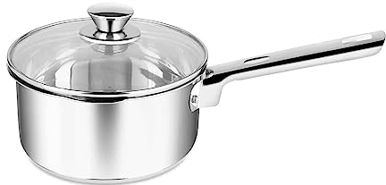 Penguin Home Saucepan 18cm, 2 Litre Stainless Steel Sauce Pan with Glass Lid/Induction Safe Saucepan Set with Double Pouring Lips/MilkPan Cookware Set Cooking Pots & Pans/Dishwasher Safe