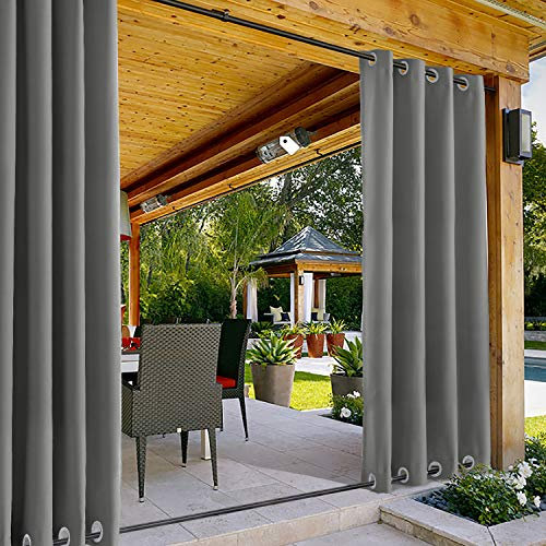 ChadMade Rideaux d'extérieur Imperméables, Coupe-Vent à œillets Supérieur et Inférieur Gris L 254 x H 259 CM Occultants Draperie de Gazebo Véranda Terrasse Patio (1 Panneau