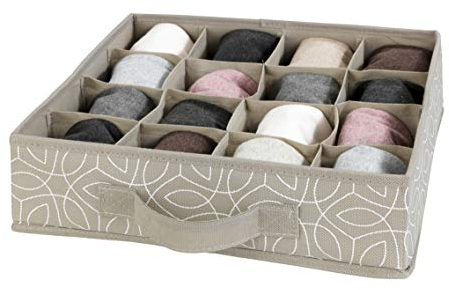 WENKO Organizador de cajones Balance - Caja de almacenamiento para cajones, con 16 compartimentos, Polipropileno, 31 x 8.5 x 31 cm, Taupe