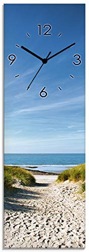 ARTLAND Wanddeko Wanduhr ohne Tickgeräusche Glas Funkuhr 20x60 cm Rechteckig Lautlos Landschaft Strand Meer Düne Nordsee Maritim T9EX