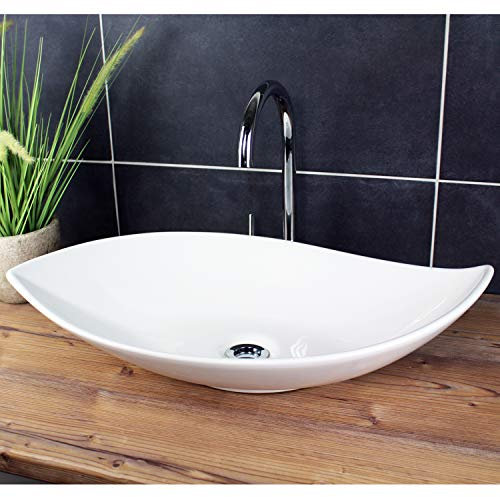 Design Waschbecken Aufsatzwaschbecken 66,5 x 40 cm länglich Weiß Waschschale Modern Keramik