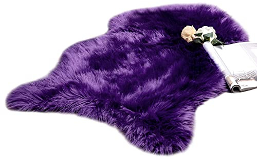 MIULEE Faux Fell Teppich Flauschig Unregelmäßig Bogen 60x90 cm Lila | Weiche Warm Modern Bodenmatte Sofa Matte Kunstfell Dekofell Bettvorleger Wolle Longhair Optik Gemütliches